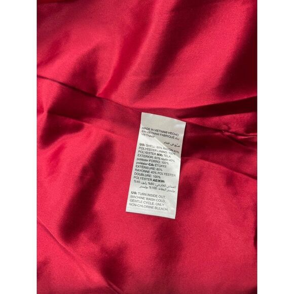 Chicos Blazer Womans 8/10 Red Floral Rayon Brocade Long Jacket Jacquard Coat - Picture 7 of 10